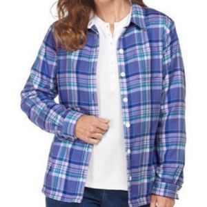 L. L. BEAN SHIRT Fleece-Lined Flannel Medium Purple Blue Shacket Scottish
